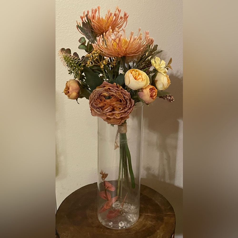 Artificial Peach and Yellow Floral Bouquet (Vase not Included)